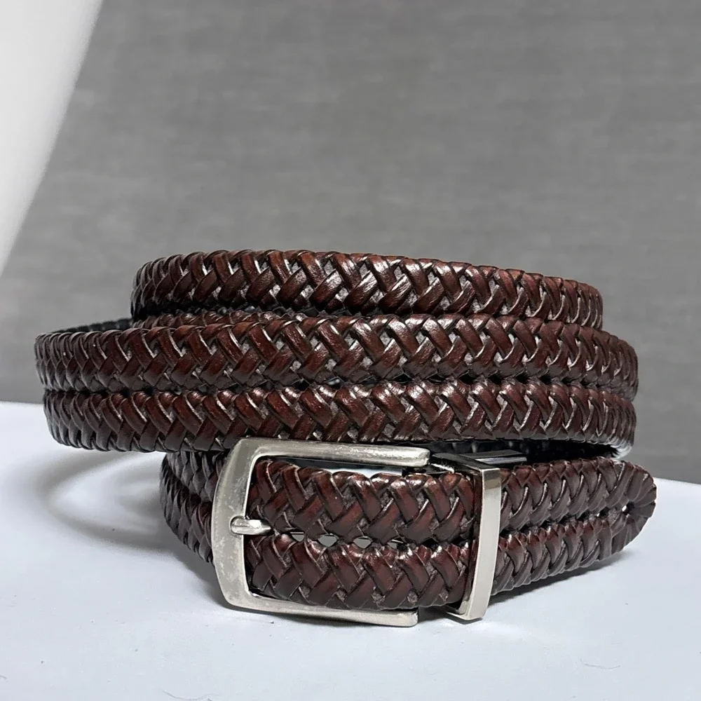 Reversible Brown Black Braided Belt 58 60 Faux‎ Leather Classic Big Casual Dress